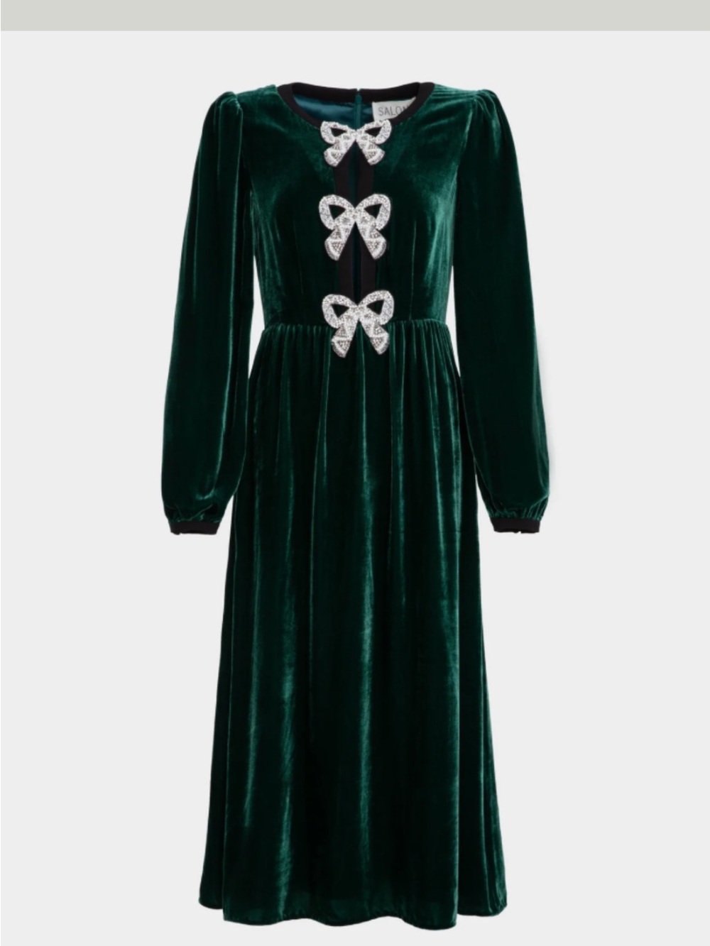 Saloni Camille Velvet Embellished Bows Dress in Green Size 2